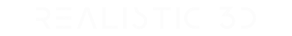 Company logo in white text on a dark background for Realistic 3D