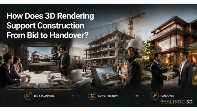 Stakeholders reviewing 3D render before construction to improve project alignment.