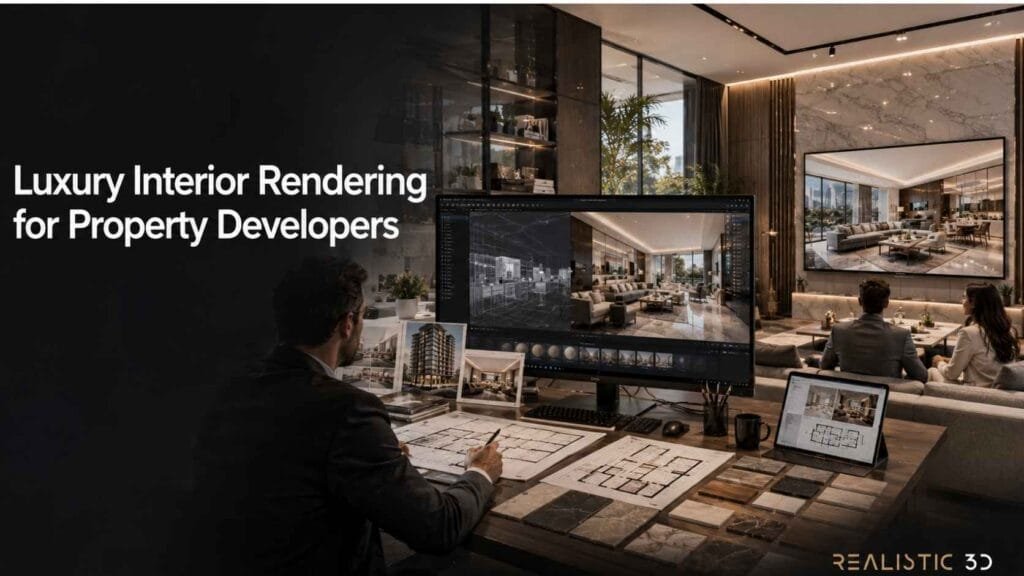 Luxury interior rendering workflow supporting property developers from planning to buyer presentation.