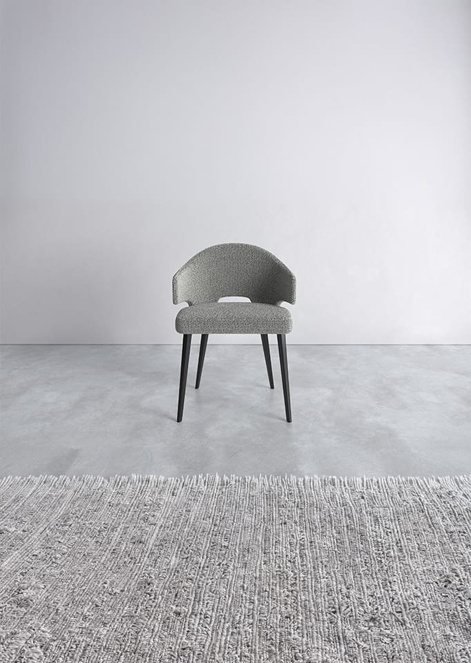 Modern gray boucle dining armchair 3D product render by Realistic 3D
