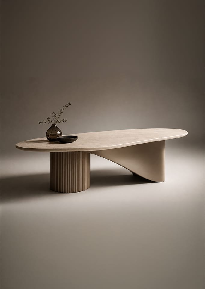 Modern sculptural oval coffee table with curved base by Realistic 3D