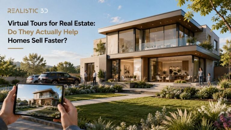 Homebuyer exploring connected living spaces in a contemporary property by Realistic 3D